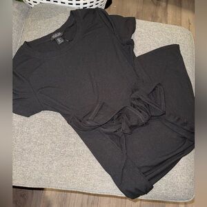 Black Knot-Front Short Sleeve Dress